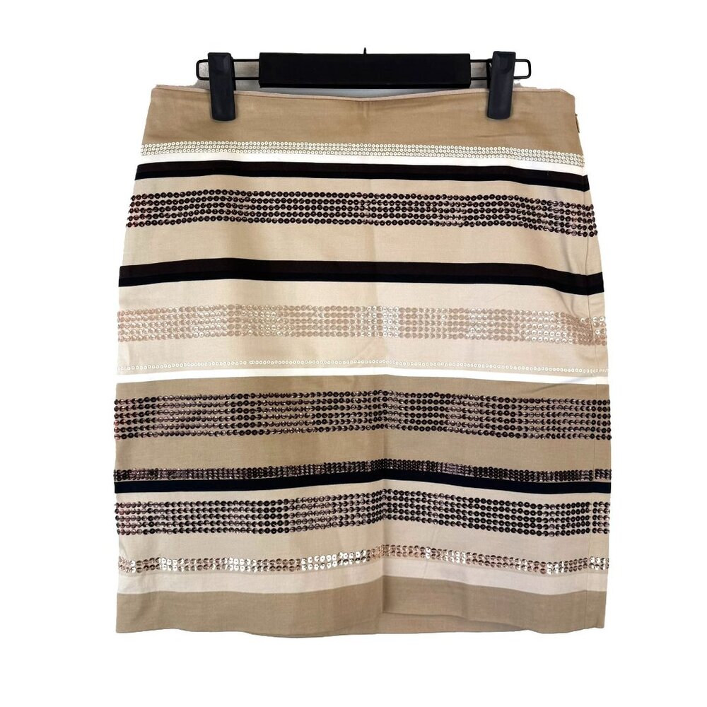 White House Black Market WHBM Tan Cream Sequin Pencil Skirt 4